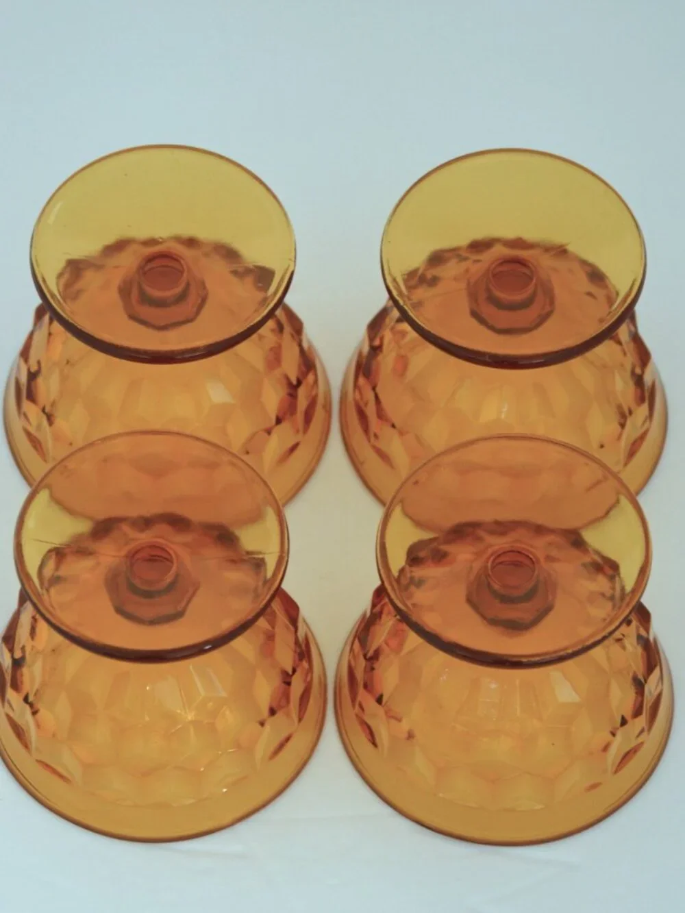 Vintage Whitehall Colony Cubist Amber Glass Pedestal Dessert Bowls